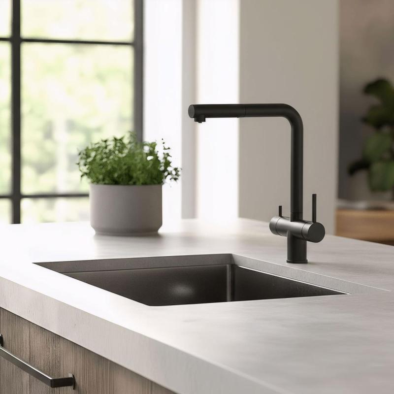 Pure.Sink Elite Aço Clear-S Mat preto Torneira de cozinha de 3 vias com Bico Retrátil e Água Filtrada PS8120-10