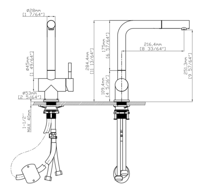 Pure.Sink Elite Steel Pulse-S torneira de cozinha em preto fosco com bico extensível e modo de pulverização PS8500-10