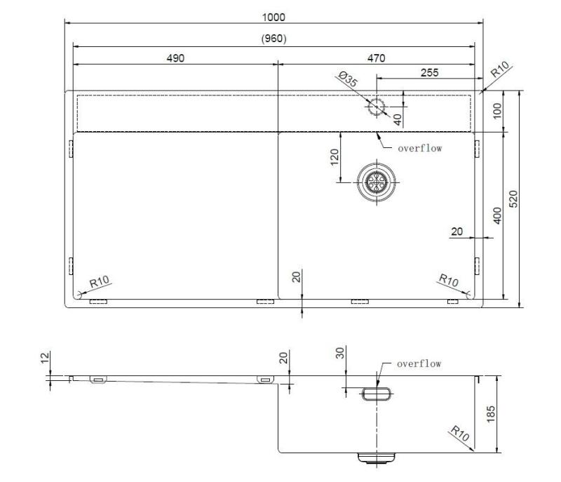 Pure.Sink Exclusivo Pia em aço inoxidável com escorredor 100x52 cm Torneira à direita PEX47100RT-02