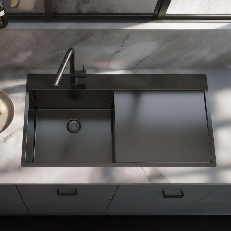 Pure.Sink Exclusivo Pia em metal cinza com escorredor 100x52 cm Torneira Tapwing esquerda PEX47100LT-61