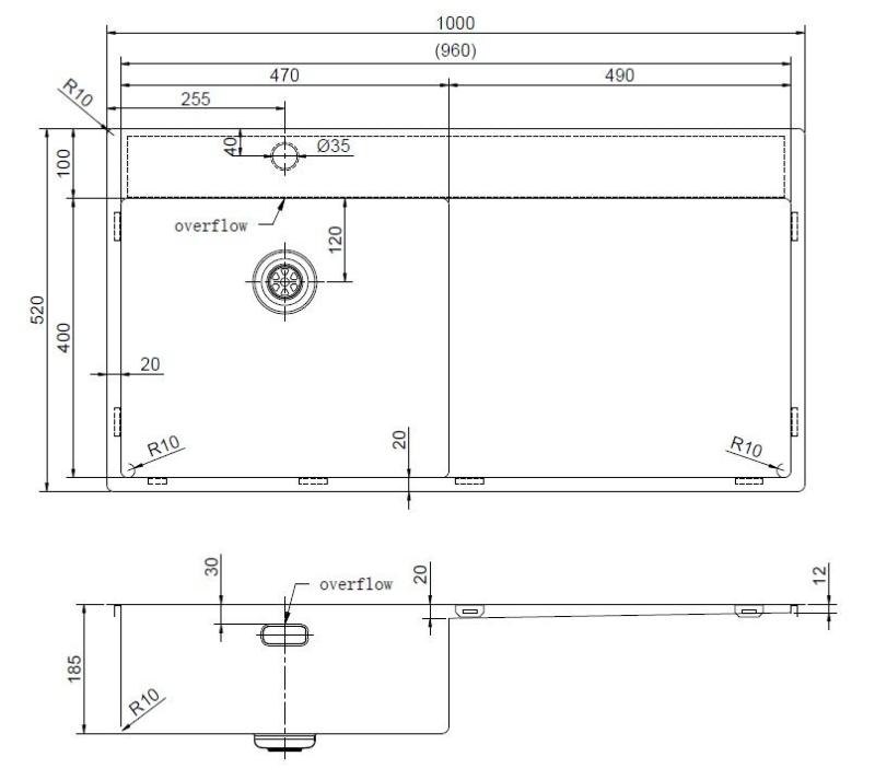 Pure.Sink Exclusivo Pia de cobre com escorredor 100x52 cm Torneira à esquerda PEX47100LT-62
