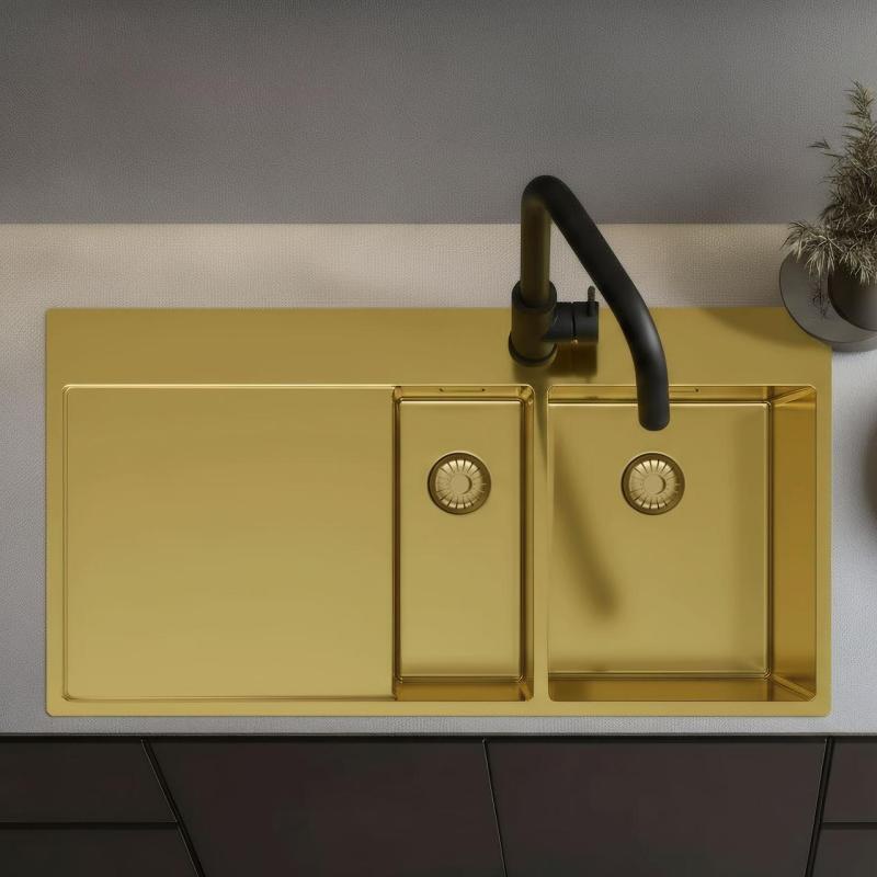 Pure.Sink Exclusivo Pia dourada de 1,5  com escorredor 100x52 cm Torneira à direita PEX3418100RT-60