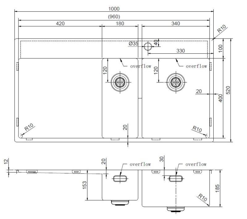 Pure.Sink Exclusivo Pia de cobre 1,5  com escorredor 100x52 cm Torneira à direita PEX3418100RT-62