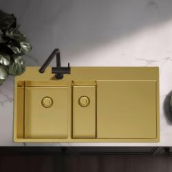 Pure.Sink Exclusivo Pia dourada de 1,5  com escorredor 100x52 cm Torneira à esquerda PEX3418100LT-60