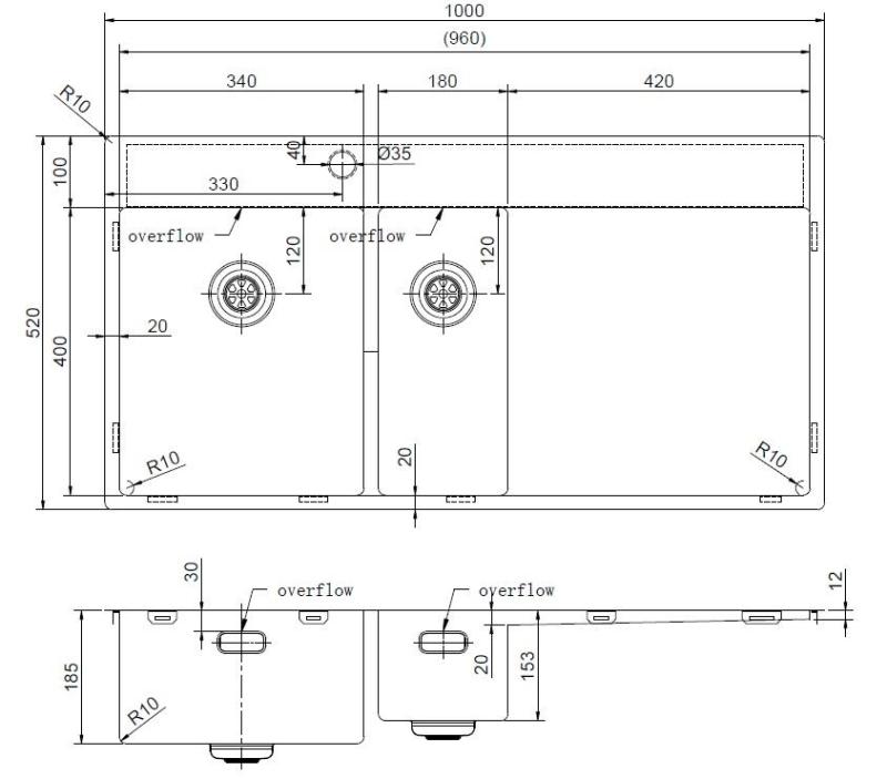 Pure.Sink Exclusivo Pia dourada de 1,5  com escorredor 100x52 cm Torneira à esquerda PEX3418100LT-60