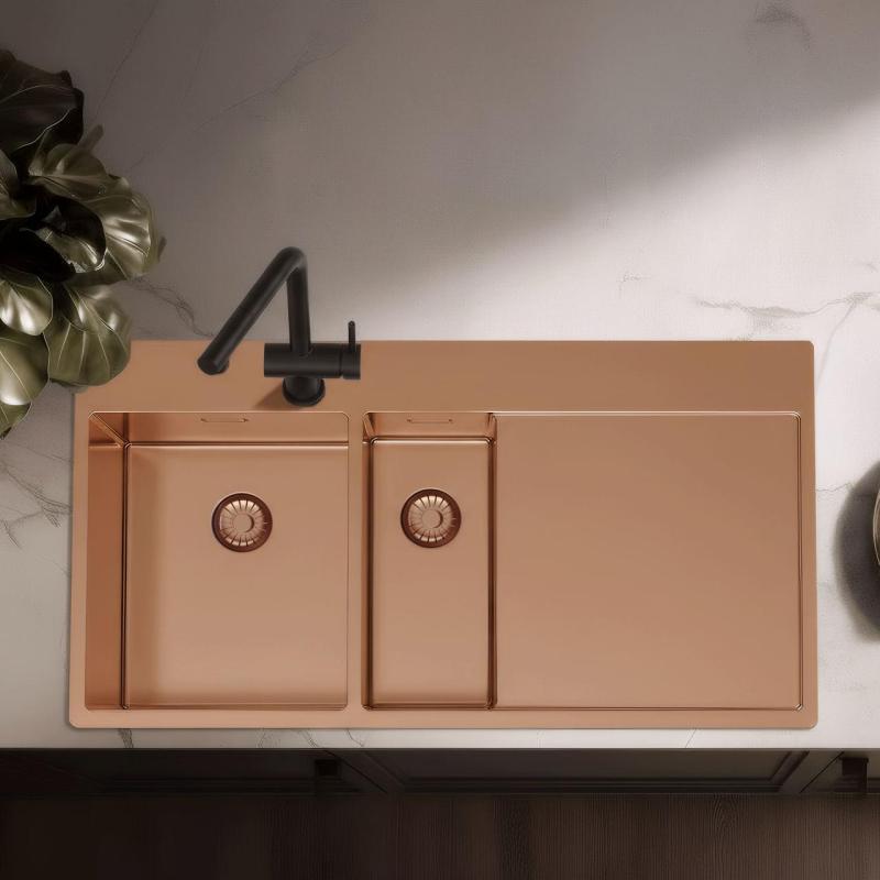 Pure.Sink Exclusivo Pia de cobre 1,5  com escorredor 100x52 cm Torneira à esquerda PEX3418100LT-62