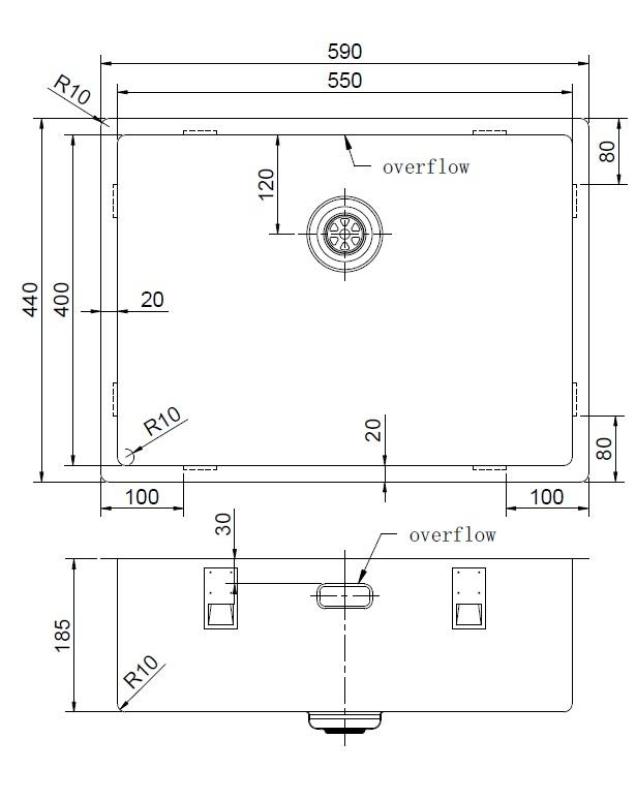 Pure.Sink Exclusivo Pia de cobre 55x40 cm, raio de 10 mm, para instalação embutida, plana e sobreposta PEX5540-62