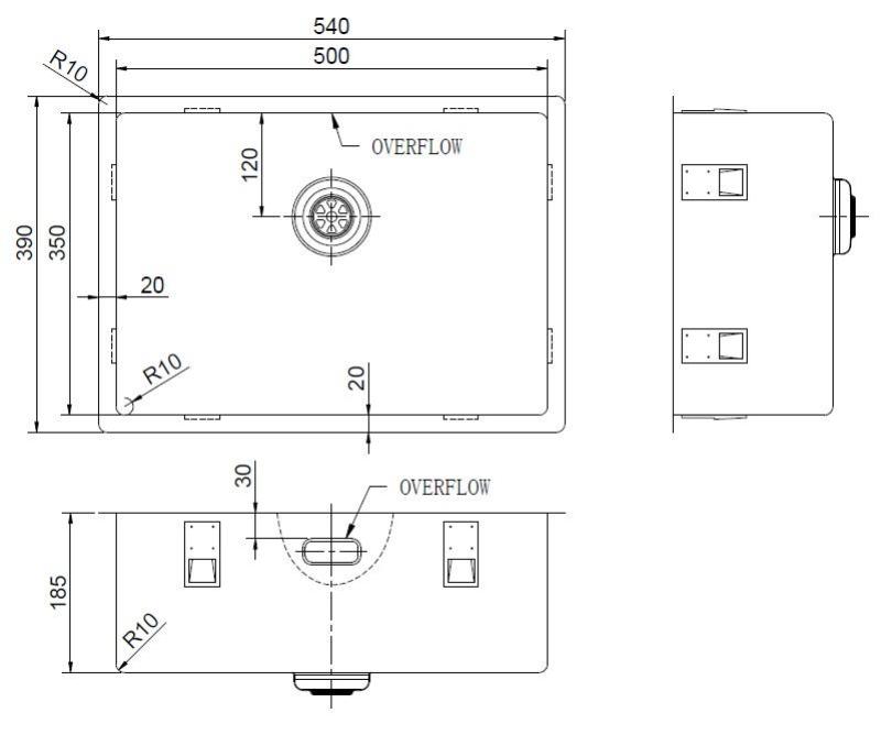 Pure.Sink Exclusivo Pia especial de 35 cm de comprimento em metal escuro 50 x 35 cm, raio de 10 mm PEX5035-61