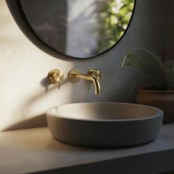 Torneira de lavatório embutida Waterrevolution Flow de 3 furos PVD ouro branco com bico de 15 cm T1163FWGE-15