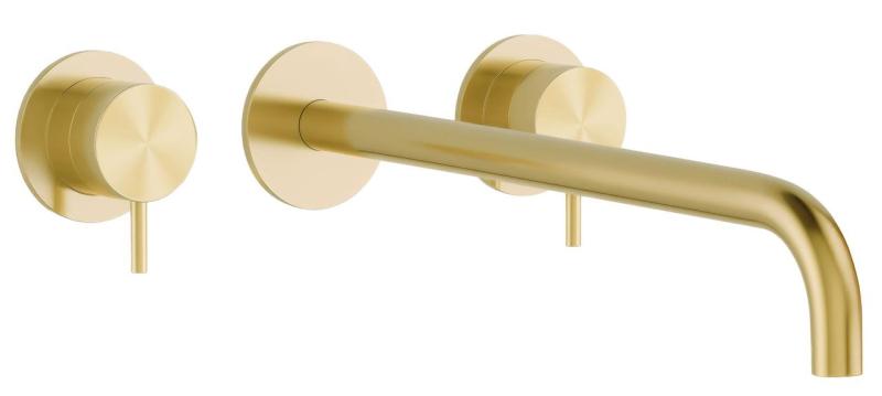 Torneira de lavatório embutida Waterrevolution Flow de 3 furos PVD ouro branco com bico de 21 cm T1163FWGE-21