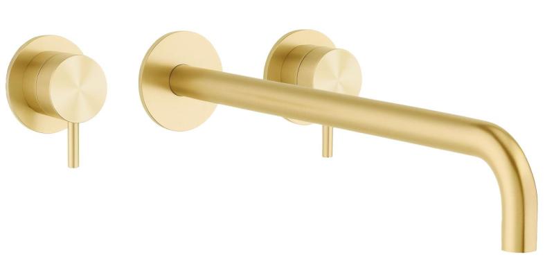 Torneira de lavatório embutida Waterrevolution Flow de 3 furos PVD ouro branco com bico de 25 cm T1163FWGE-25