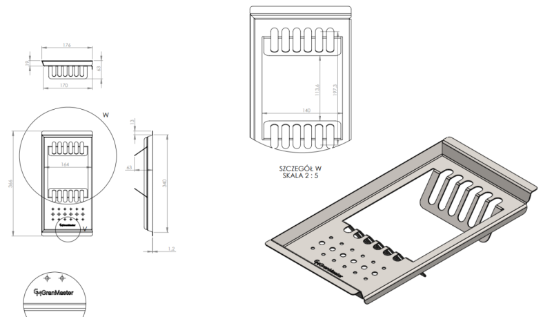 Massimo Acessório Bandeja Preta Mate 366x176x63mm