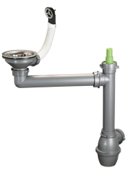 Conjunto de drenagem Ausmann em aço inoxidável com rebordo redondo, incluindo sifão para lava-loiça simples 1208972186