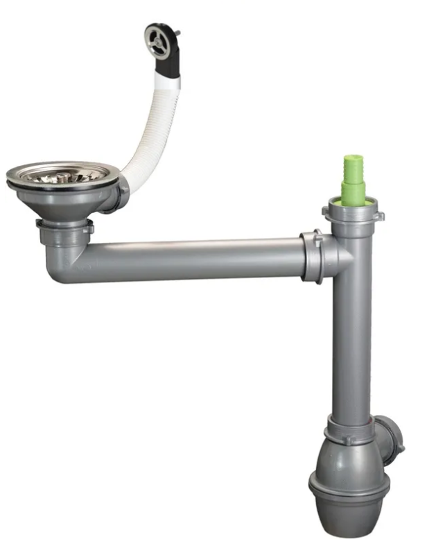 Conjunto de drenagem Ausmann em aço inoxidável com rebordo redondo, incluindo sifão para lava-loiça simples 1208972186