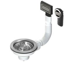 Pure.Sink Universal Conjunto de tampões para cesto em aço inoxidável escovado, conjunto de drenagem para lava-loiça incl. transbordamento redondo e retangular WSTMAN-02