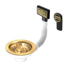 Pure.Sink Universal Conjunto de tampões para cesto Dourado, conjunto de drenagem para lava-loiça incl. transbordamento redondo e retangular WSTMAN-60