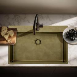 Pure.Sink Luxion Grande pia de bronze antigo PVD 78x50 cm Torneira com encaixe para torneira e prateleira inferior PLX7850T-64