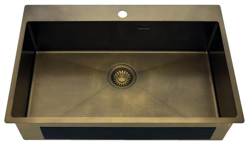 Pure.Sink Luxion Grande pia de bronze antigo PVD 78x50 cm Torneira com encaixe para torneira e prateleira inferior PLX7850T-64