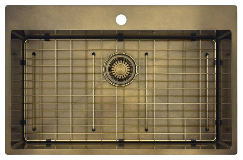 Pure.Sink Luxion Grande pia de bronze antigo PVD 78x50 cm Torneira com encaixe para torneira e prateleira inferior PLX7850T-64