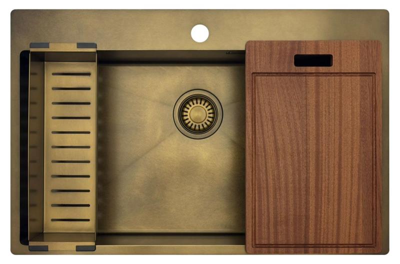 Pure.Sink Luxion Grande pia de bronze antigo PVD 78x50 cm Torneira com encaixe para torneira e prateleira inferior PLX7850T-64