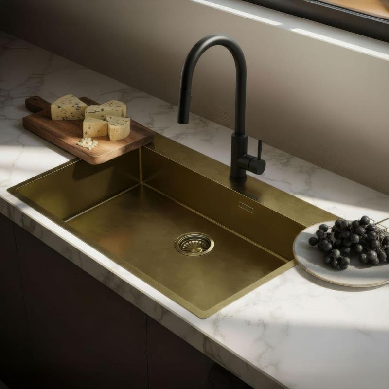 Pure.Sink Luxion Grande pia de bronze antigo PVD 78x50 cm Torneira com encaixe para torneira e prateleira inferior PLX7850T-64