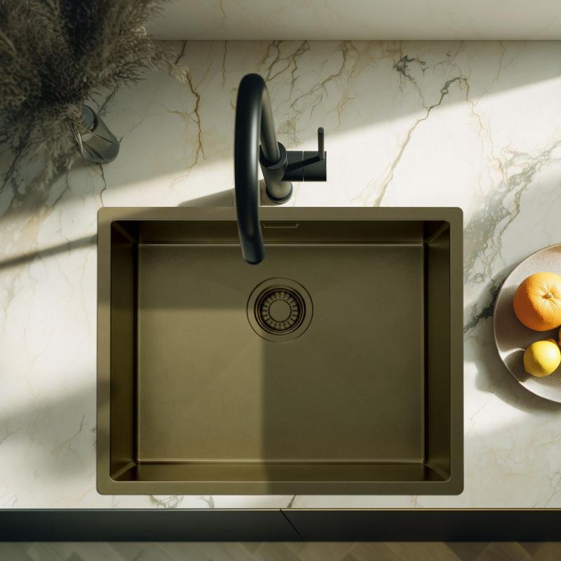 Pure.Sink Luxion PVD Antique Bronze pia 50x40 cm para instalação embutida, encastrada e sobreposta com prateleira inferior PLX5040-64