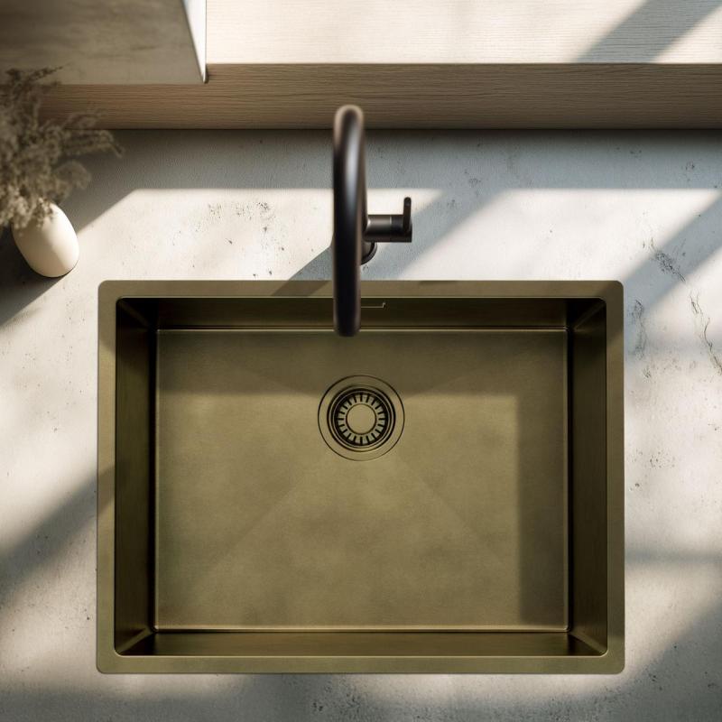 Pure.Sink Luxion PVD Antique Bronze pia 55x40 cm para instalação embutida, encastrada ou sobreposta  com prateleira inferior PLX5540-64