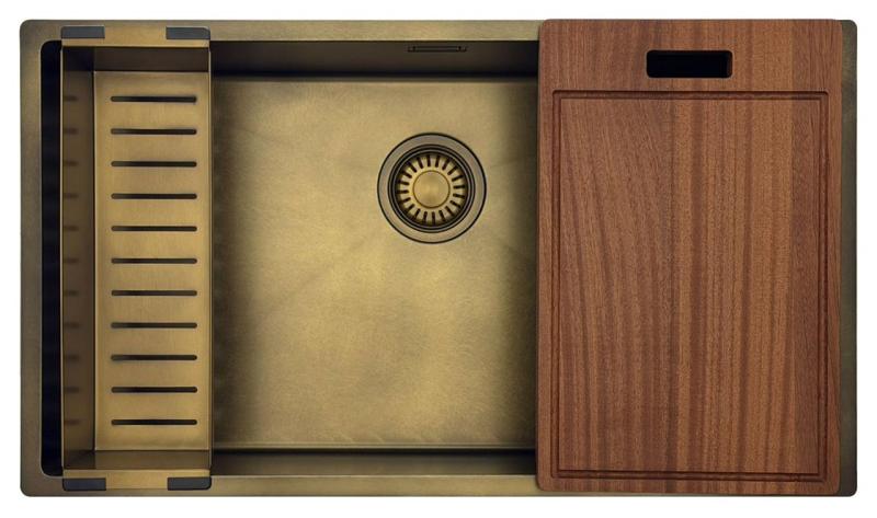 Pure.Sink Luxion Grande pia de bronze antigo PVD 74x40 cm para instalação embutida, encastrada ou sobreposto com prateleira inferior PLX7440-64