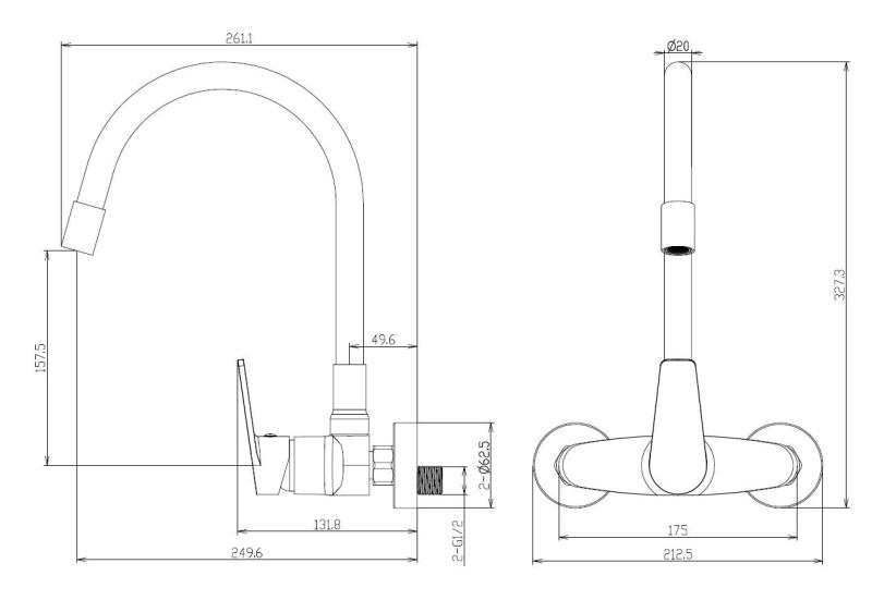 Aquanello Casa Torneira de cozinha de parede cromada com bico alto flexível CR-1301-CS