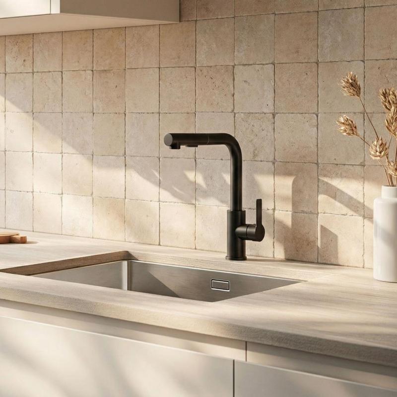 Graniteland Celeste Torneira de cozinha preta com bico extraível e chuveiro de mão com dupla função 1208972454