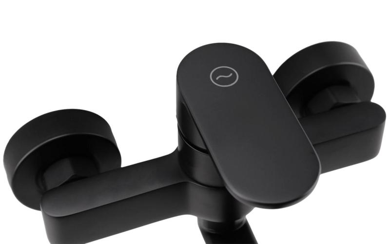 Aquanello Casa Torneira de cozinha de parede com alavanca única, preta, com bico de 20 cm BL-1420-CS