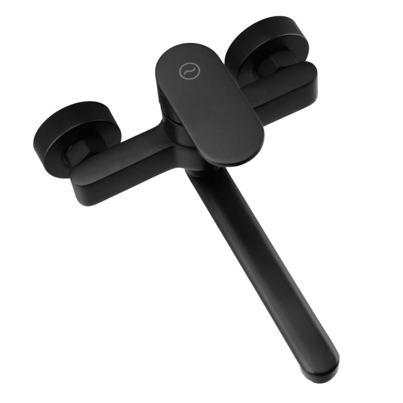 Aquanello Casa Torneira de cozinha de parede com alavanca única, preta, com bico de 20 cm BL-1420-CS