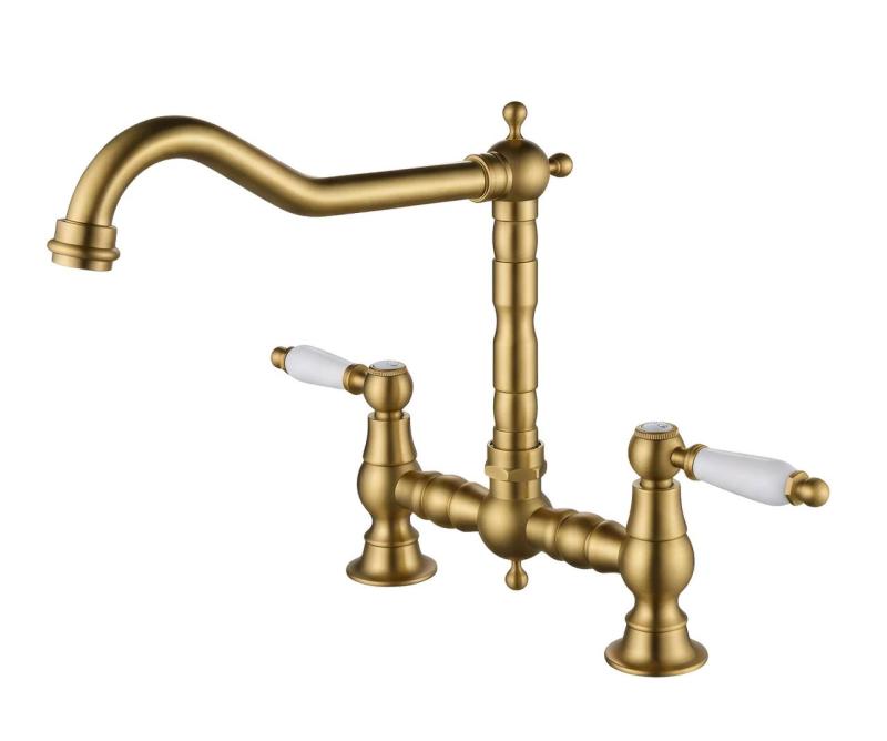 Aquanello Heritage Manor Torneira de cozinha clássica com design nostálgico em bronze e manípulo branco BN-0010-HM