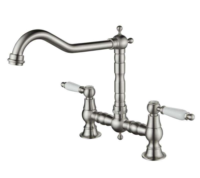Aquanello Heritage Manor Torneira de cozinha clássica com design nostálgico em aço inoxidável e manípulo branco NB-0010-HM
