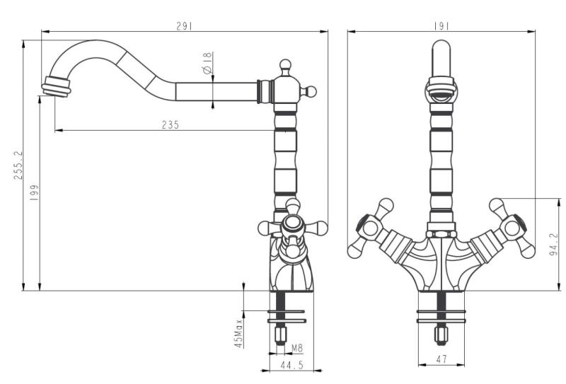 Aquanello Heritage Ascot Torneira de cozinha clássica nostálgica em bronze com bico angular BN-4002-HA