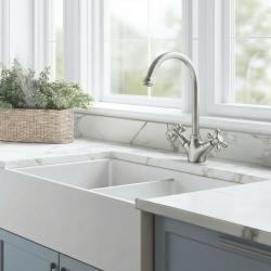 Aquanello Heritage Ascot Torneira de cozinha clássica e nostálgica em aço inoxidável com bico redondo NB-4003-HA