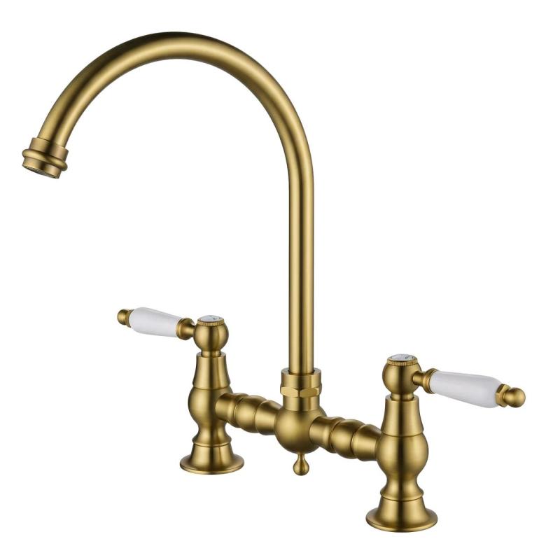Aquanello Heritage Manor Torneira de cozinha clássica com estilo nostálgico, em bronze, com manípulo branco e bico redondo BN-0011-HM