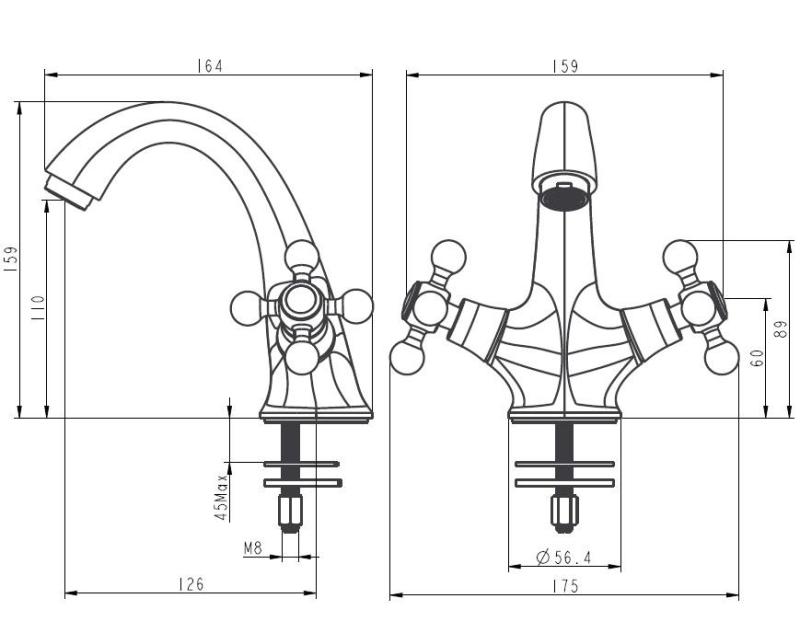 Aquanello Heritage Ascot Torneira clássica nostálgica para lavatório cromada CR-4101-HA