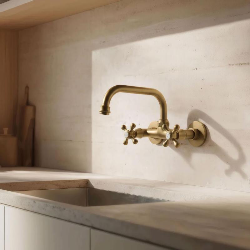 Aquanello Heritage Ascot Torneira de cozinha clássica de parede com bico superior em bronze BN-4110-HA