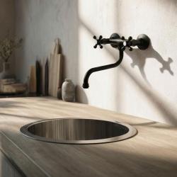 Aquanello Heritage Ascot Torneira de parede clássica para cozinha, preta BL-4111-HA