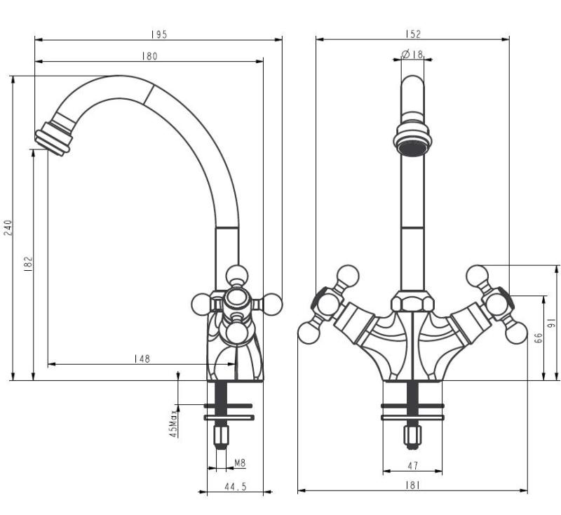 Aquanello Heritage Ascot Torneira de cozinha clássica nostálgica em aço inoxidável NB-4004-HA