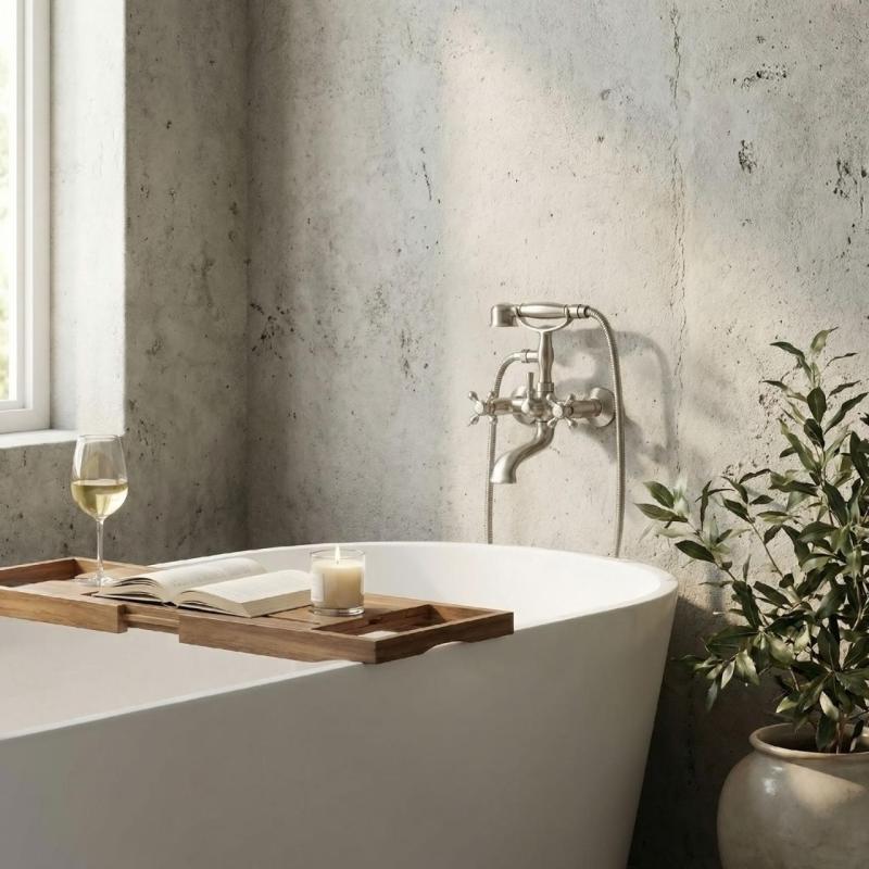 Aquanello Heritage Ascot Torneira clássica para banheira com botões estrela em aço inoxidável, incluindo chuveiro de mão NB-3002-HA