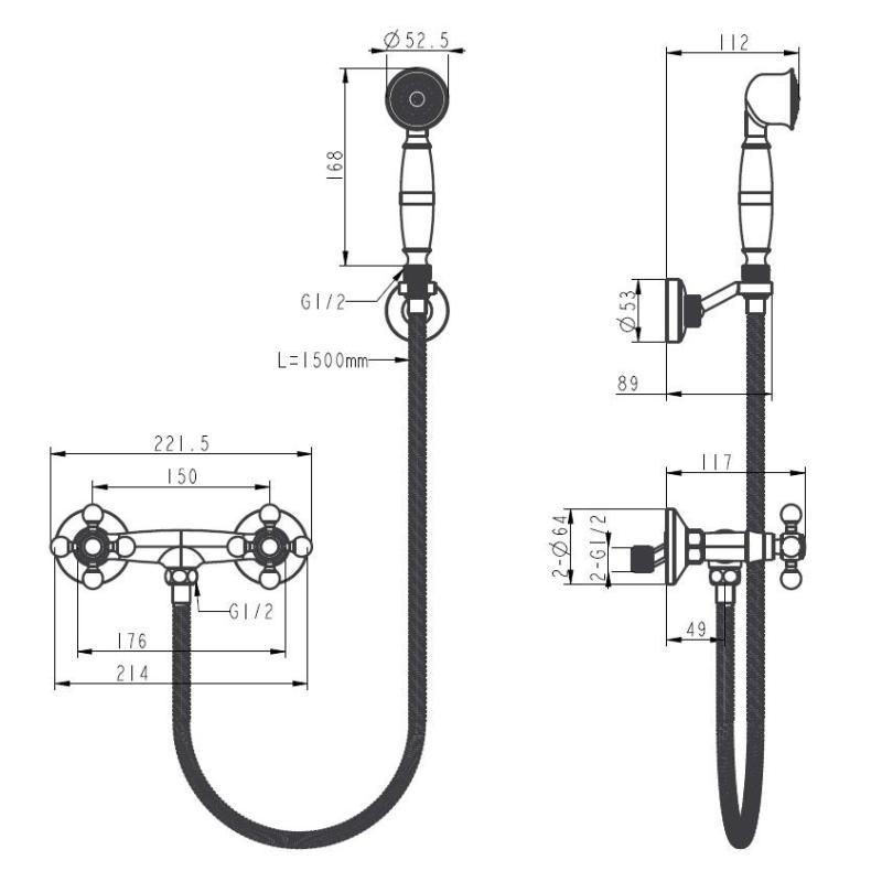 Aquanello Heritage Ascot Conjunto clássico de torneira de chuveiro com botões estrela cromados, incluindo chuveiro de mão CR-2002-HA