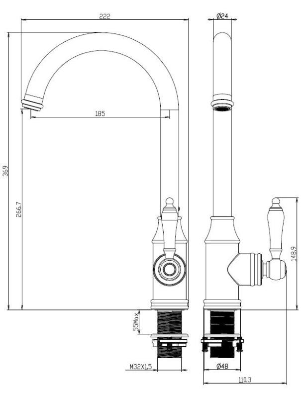 Aquanello Heritage Manor Torneira de cozinha clássica e nostálgica em aço inoxidável NB-9001-HM