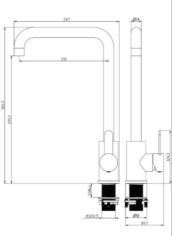 Aquanello Forma Torneira monocomando de cozinha em aço inoxidável maciço SS-1001-FM