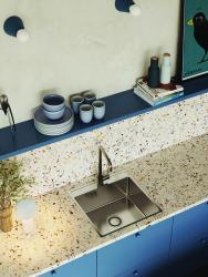 Aquadesign Plana Pia de aço inoxidável para montagem em superfície 48 x 49 cm com orifício para torneira, incluindo sifão e tampão de drenagem Clickclack 1208972559