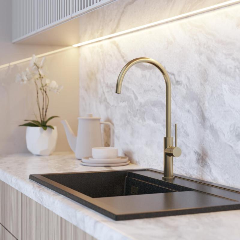 Graniteland Vira Slim Torneira de cozinha em ouro escovado com bico giratório 1208972623