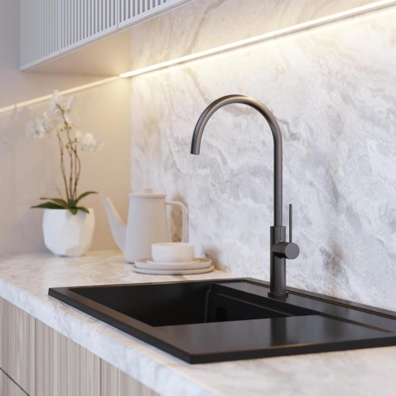 Graniteland Vira Slim Torneira de cozinha Gun Metal com bico giratório 1208972627