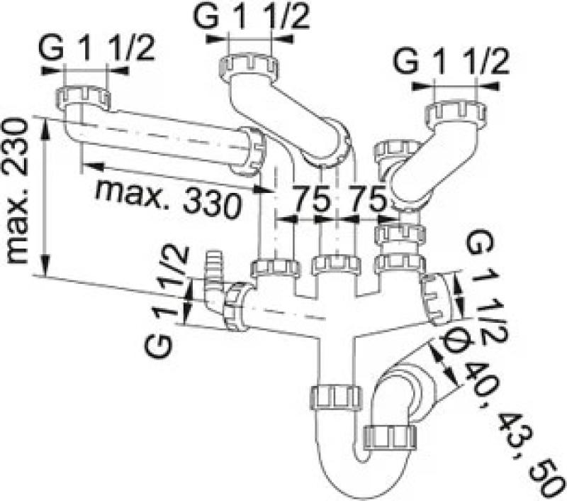 Franke Spazio 3 sifão de cozinha economizador de espaço para 3 pias 6213