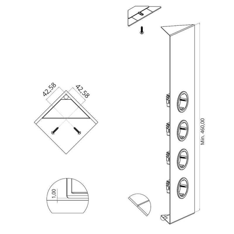 Indux Corner Coluna de energia com 4 tomadas com terra Randaarde RVS 756